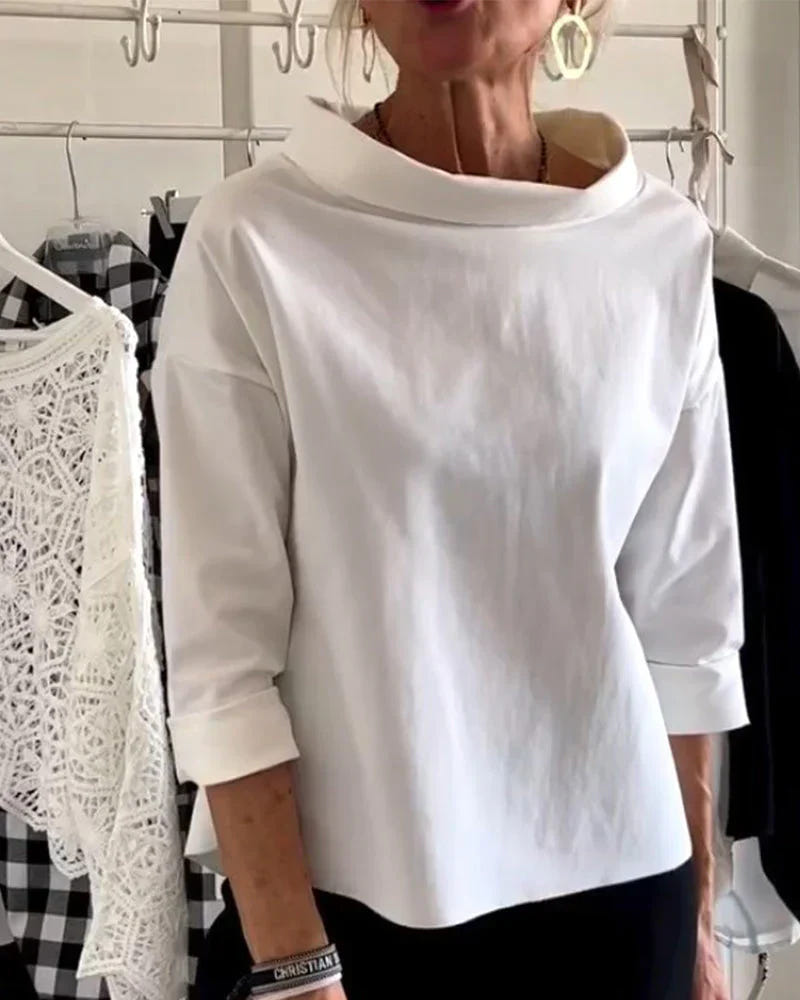 Maya | Bateau Neck Tops 3/4 Sleeve Oversized Casual Blouses