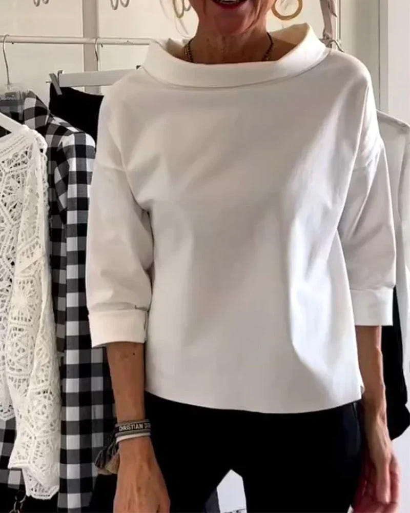 Maya | Bateau Neck Tops 3/4 Sleeve Oversized Casual Blouses
