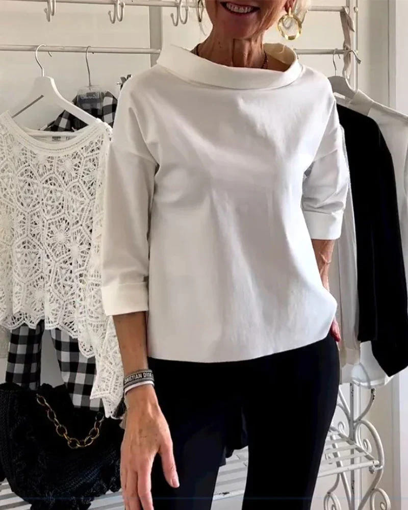 Maya | Bateau Neck Tops 3/4 Sleeve Oversized Casual Blouses