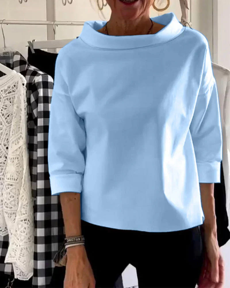 Maya | Bateau Neck Tops 3/4 Sleeve Oversized Casual Blouses