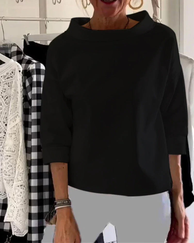 Maya | Bateau Neck Tops 3/4 Sleeve Oversized Casual Blouses