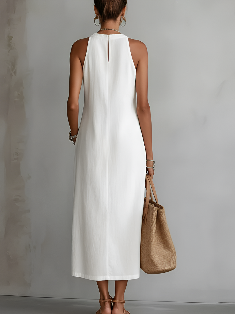 Octaviana | Halter Neck Sleeveless Lace Trim Panel Side Slit Casual Midi Dress