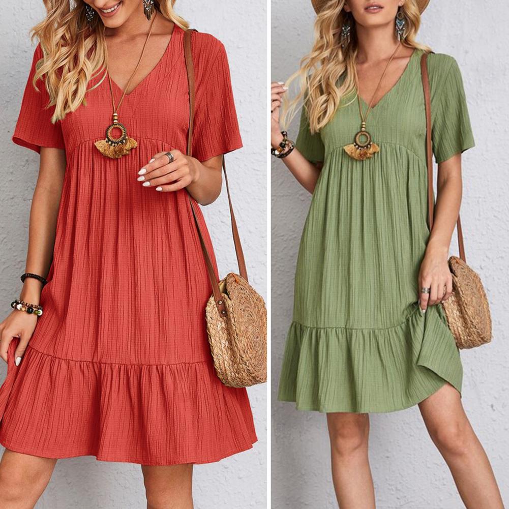 Ophira | Women's V-Neck Tiered Short Sleeve Casual Summer Dress