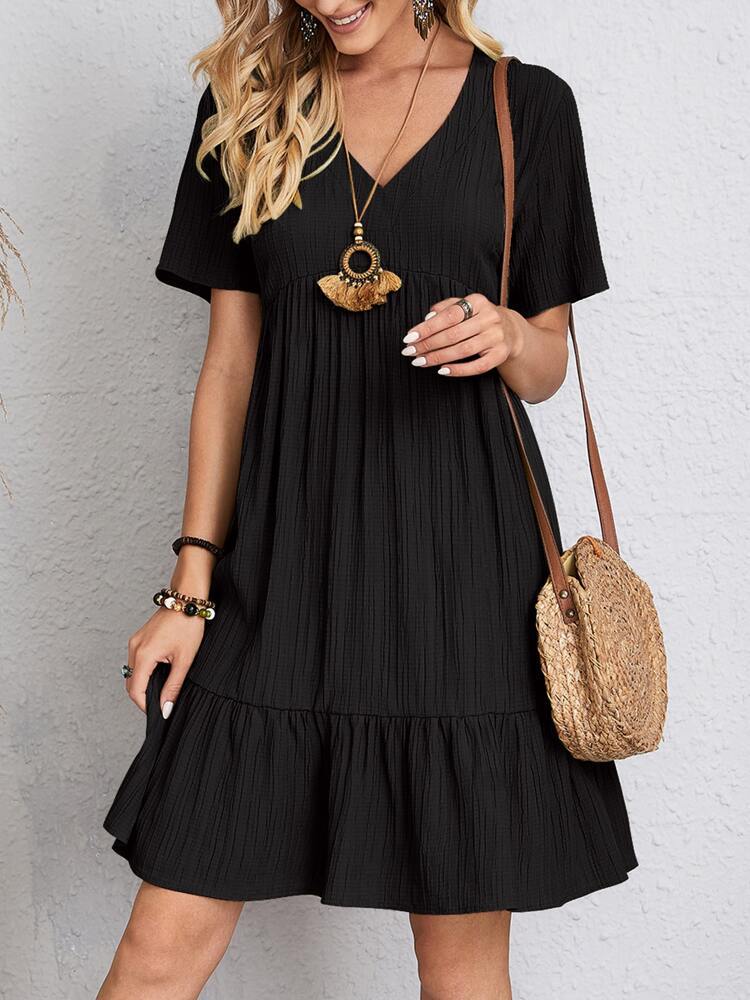Ophira | Women's V-Neck Tiered Short Sleeve Casual Summer Dress