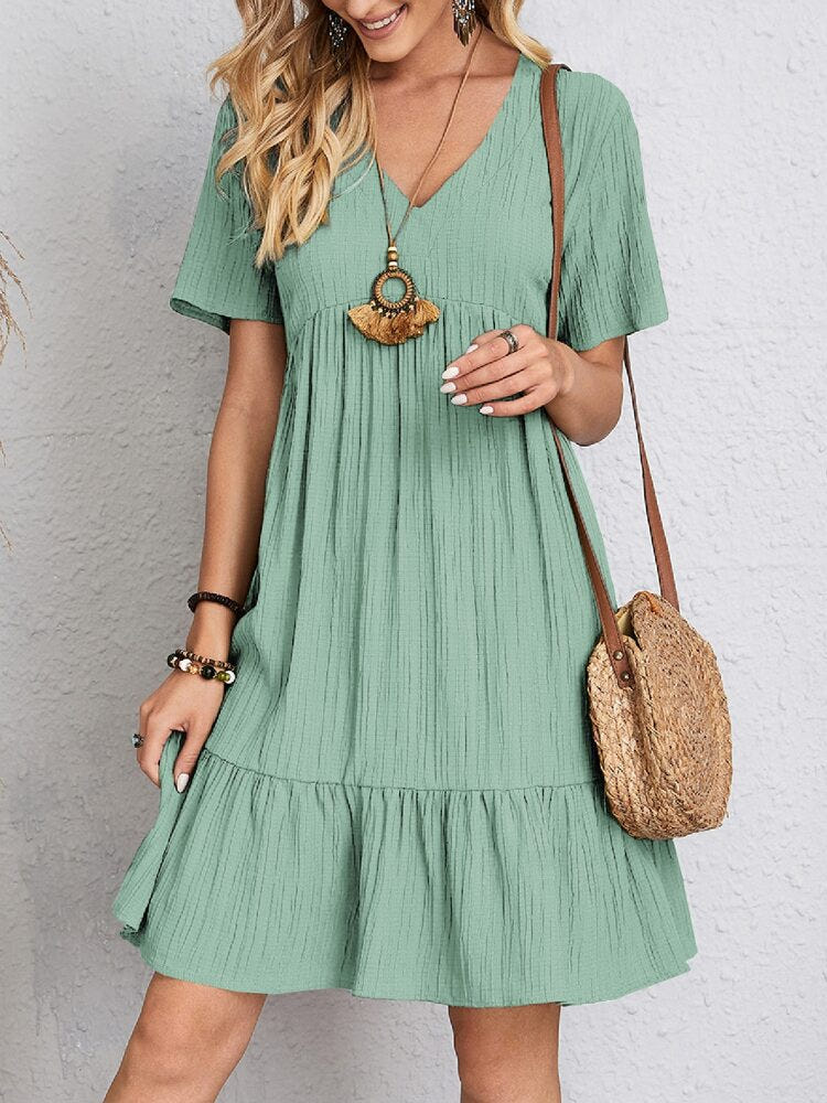 Ophira | Women's V-Neck Tiered Short Sleeve Casual Summer Dress