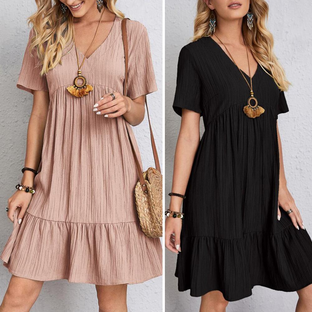 Ophira | Women's V-Neck Tiered Short Sleeve Casual Summer Dress