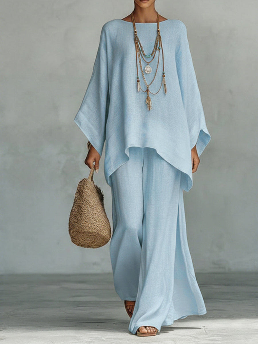 Jacqui | Women's Linen Blend Two-Piece Wide Leg Summer Co-Ord Set