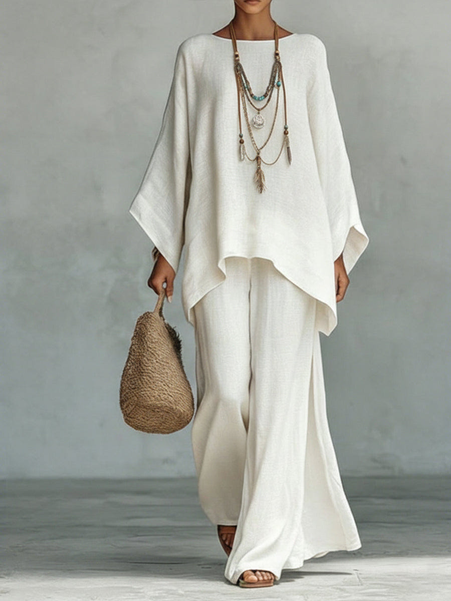 Jacqui | Women's Linen Blend Two-Piece Wide Leg Summer Co-Ord Set