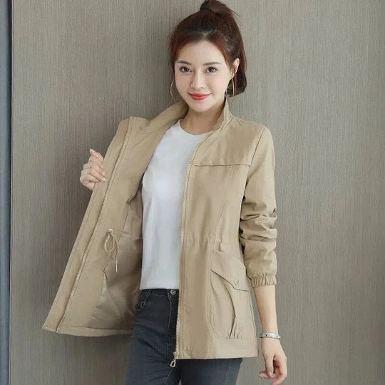 Amara | Women's Lightweight Adjustable Waist Stand Collar Jacket