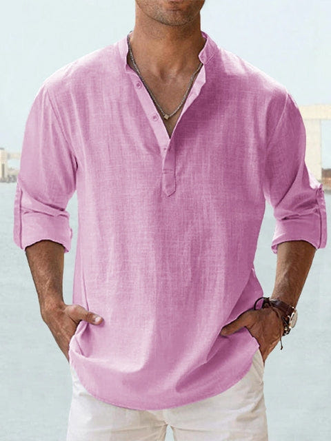 Austin | Men's Linen Blend Henley Long Sleeve Relaxed Summer Shirt