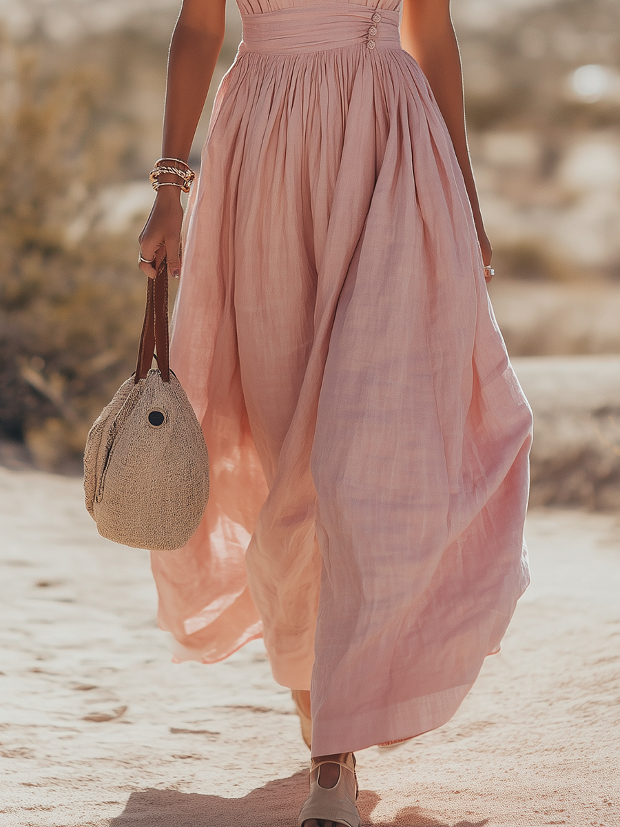 Ravenna | Deep V Halter Neck Ruched Waist A Line Elegant Maxi Dress