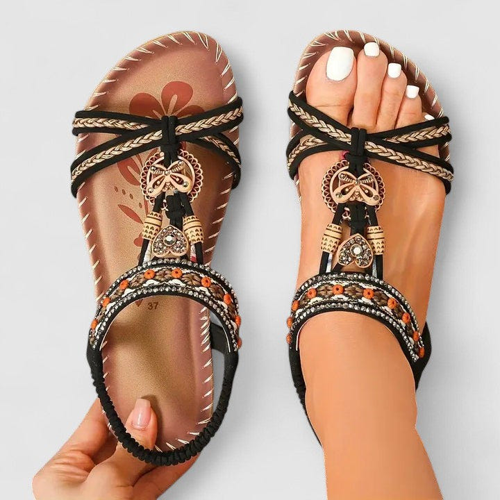 Maryna | Flat Sandals Boho Beaded Thong Orthopedic Elastic