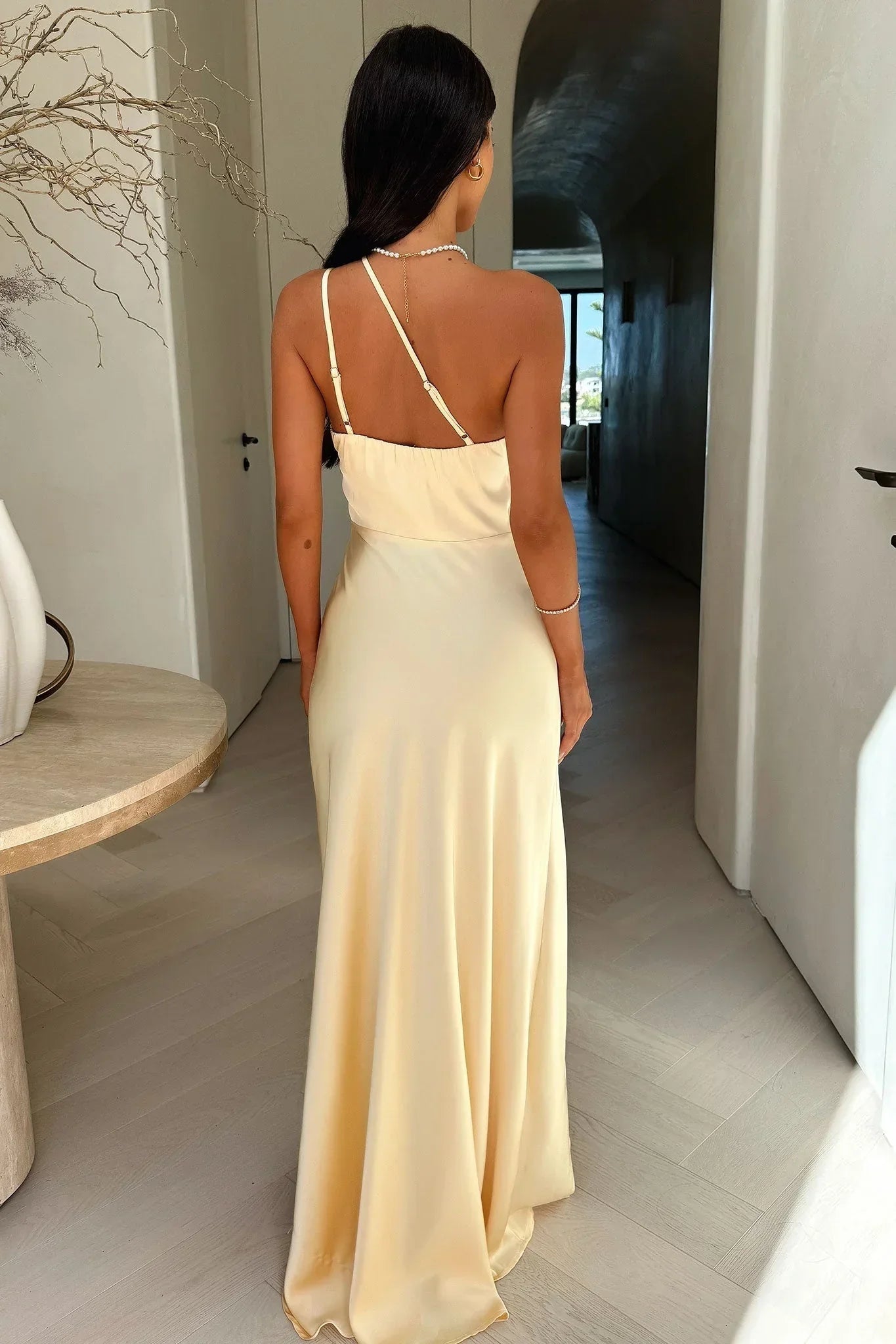 Amara | Women's One Shoulder Satin Wedding Guest Maxi Dress