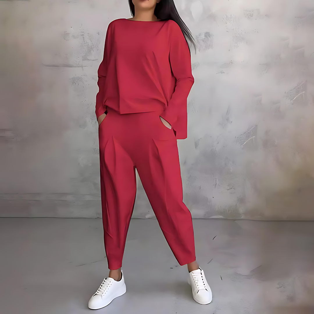 Rosalind | Women's Casual Loose-Fit Long-Sleeve Top and Tapered Trousers Co-Ord Set