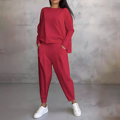 Rosalind | Women's Casual Loose-Fit Long-Sleeve Top and Tapered Trousers Co-Ord Set
