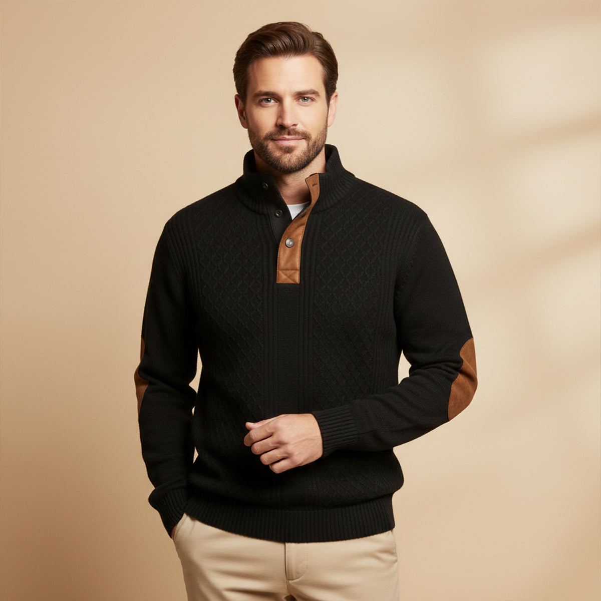 Torvald | Men's Cable Knit High Neck Button Placket Jumper
