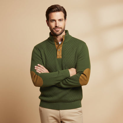 Torvald | Men's Cable Knit High Neck Button Placket Jumper