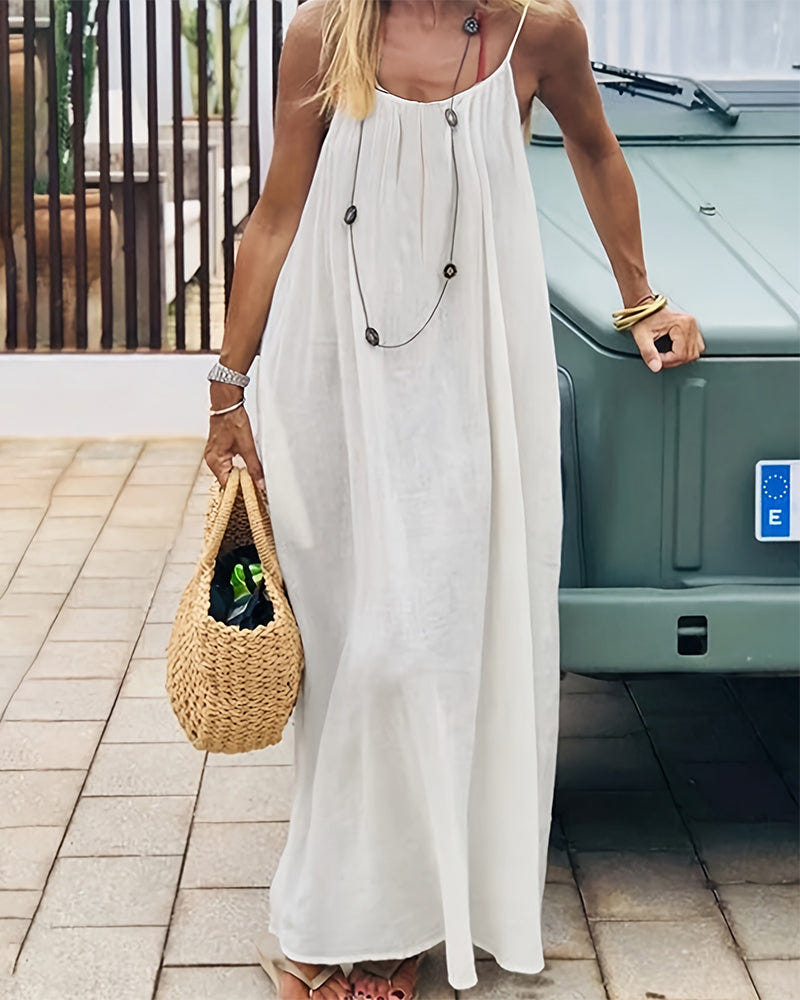 Petra | Spaghetti Strap Scoop Neck Relaxed Linen Blend Casual Maxi Dress