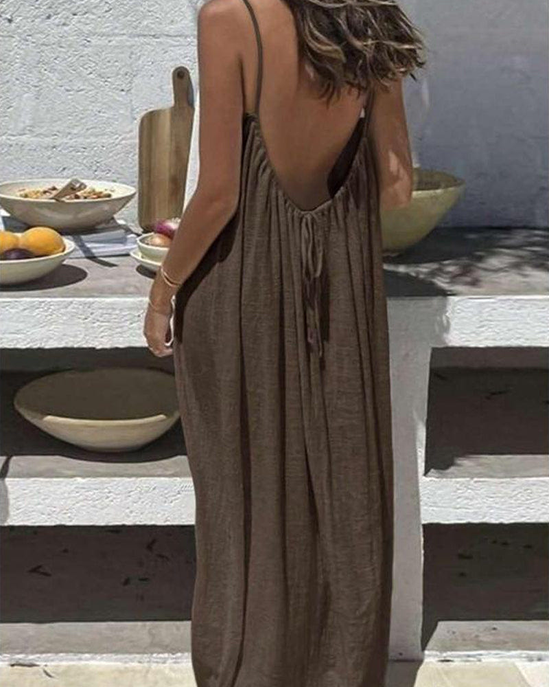 Petra | Spaghetti Strap Scoop Neck Relaxed Linen Blend Casual Maxi Dress