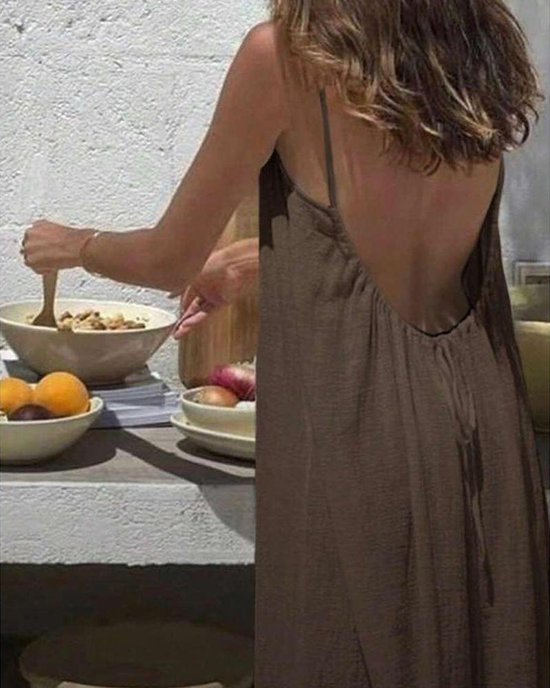 Petra | Spaghetti Strap Scoop Neck Relaxed Linen Blend Casual Maxi Dress