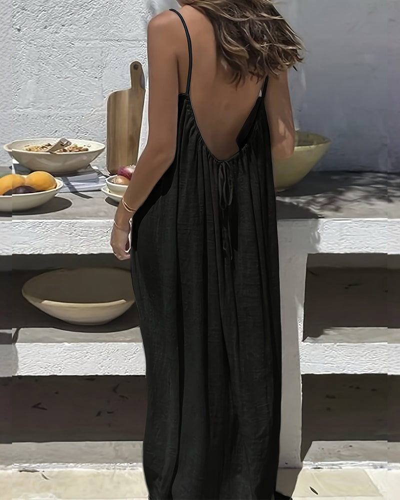 Petra | Spaghetti Strap Scoop Neck Relaxed Linen Blend Casual Maxi Dress