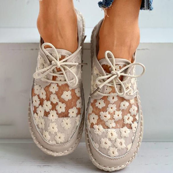 Bexana | Women's Floral Lace Embroidered Lace-Up Trainer
