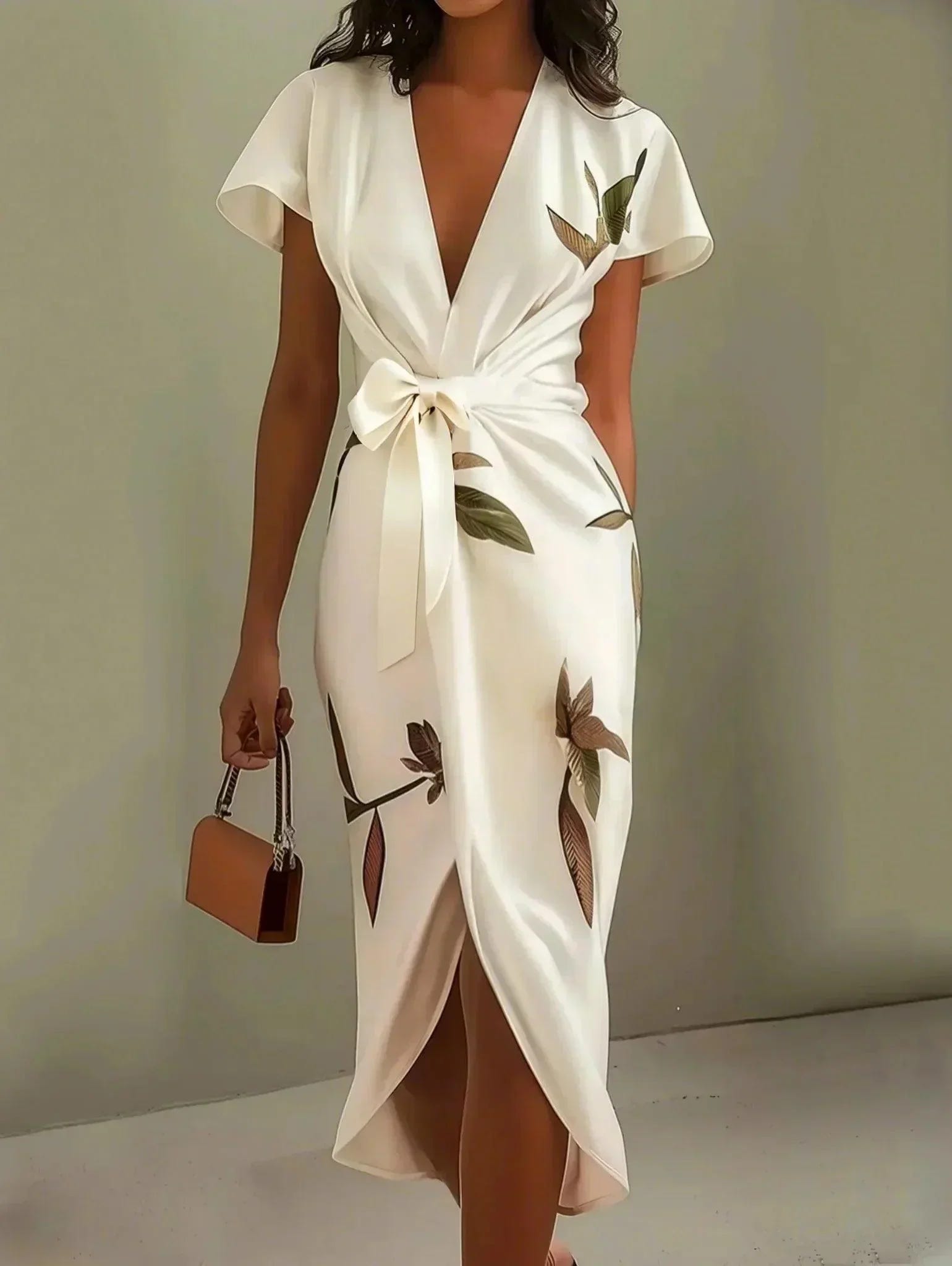 Solara | Women's Floral V-Neck Summer Wrap Midi Dress