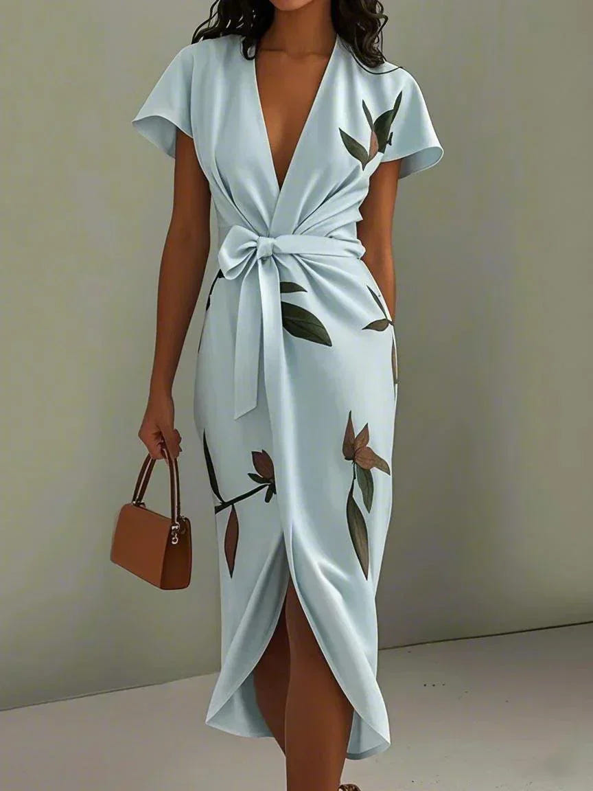Solara | Women's Floral V-Neck Summer Wrap Midi Dress