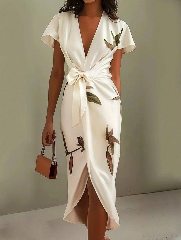 Solara | Women's Floral V-Neck Summer Wrap Midi Dress
