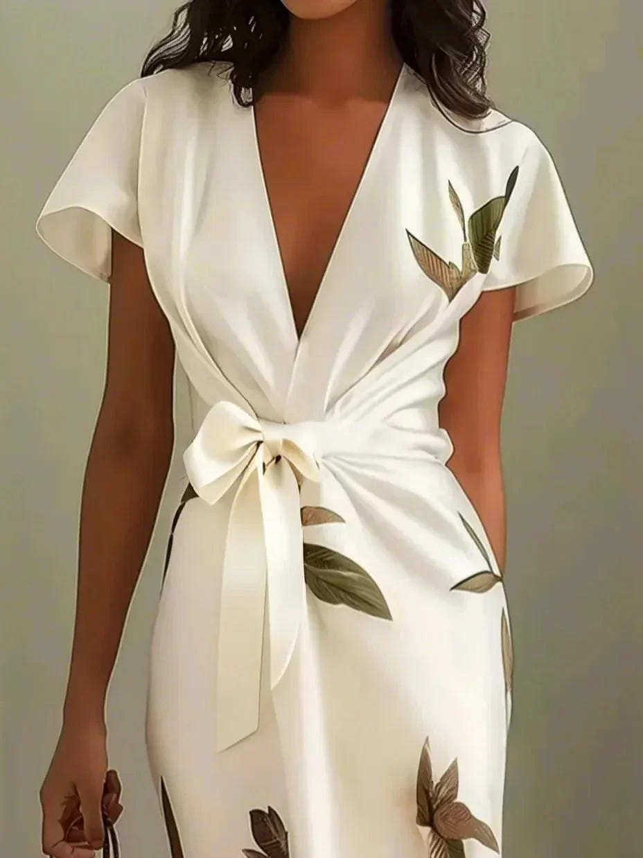 Solara | Women's Floral V-Neck Summer Wrap Midi Dress