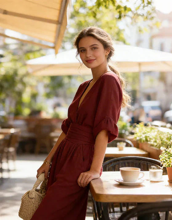 Genevieve | Women's Elegant V-Neck Wide Leg Wedding Guest Jumpsuit