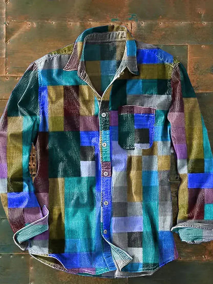 Idris | Men's Colour Block Check Patchwork Long Sleeve Shirt