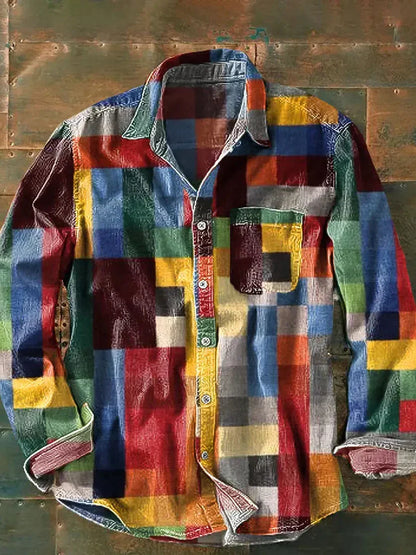 Idris | Men's Colour Block Check Patchwork Long Sleeve Shirt