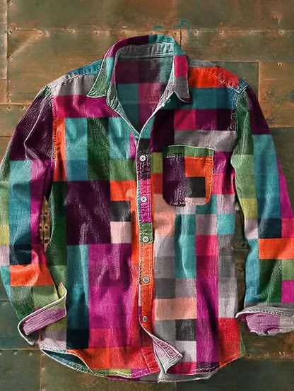 Idris | Men's Colour Block Check Patchwork Long Sleeve Shirt