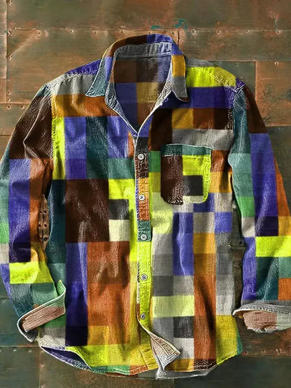Idris | Men's Colour Block Check Patchwork Long Sleeve Shirt