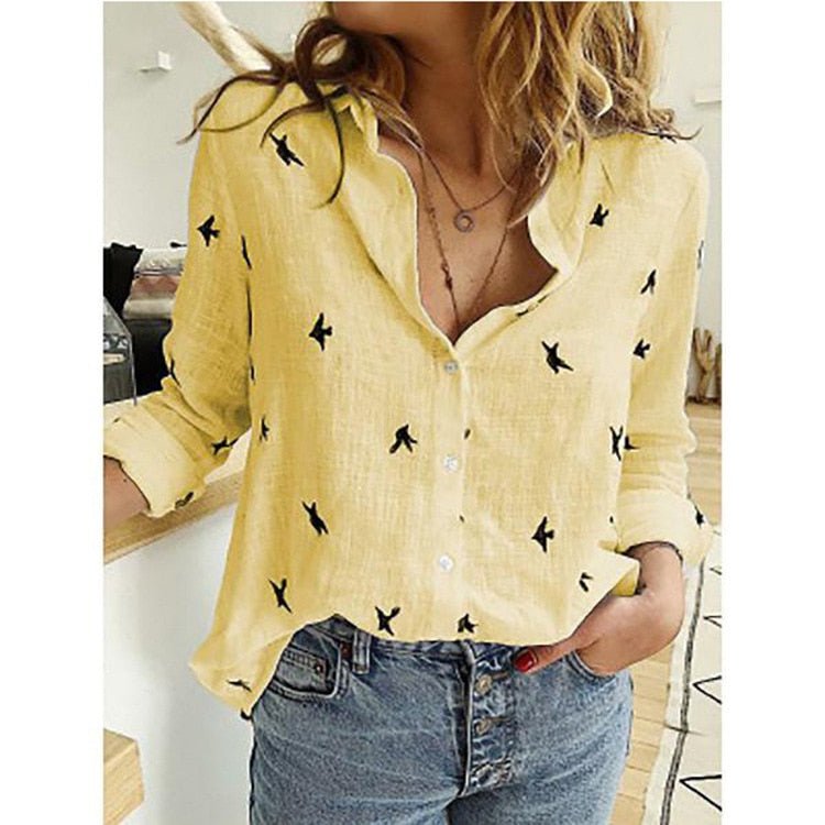 Sofia | Women's Oversized Long Sleeve Collared Button Down Summer Blouse