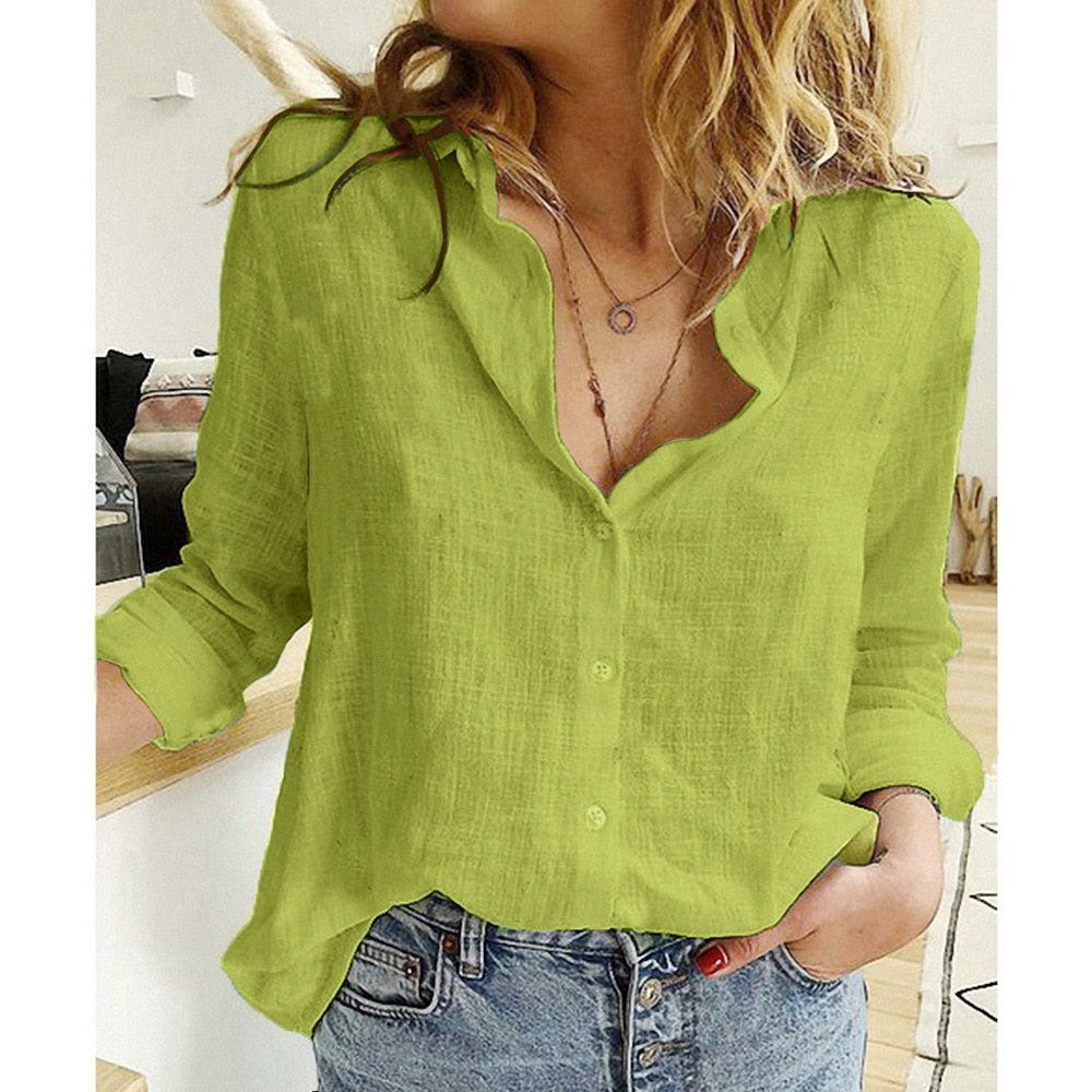 Sofia | Women's Oversized Long Sleeve Collared Button Down Summer Blouse