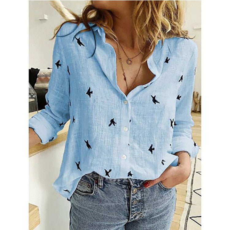 Sofia | Women's Oversized Long Sleeve Collared Button Down Summer Blouse