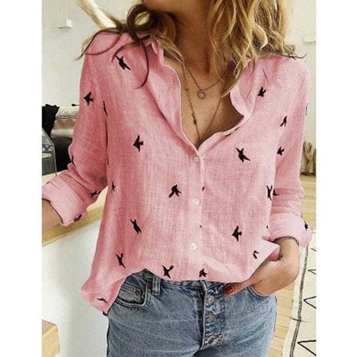 Sofia | Women's Oversized Long Sleeve Collared Button Down Summer Blouse
