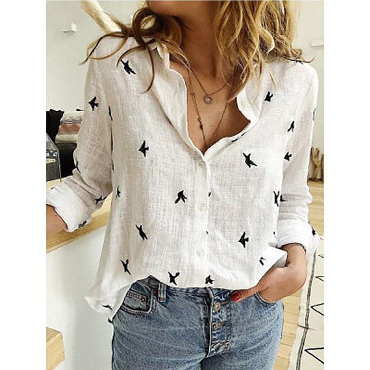 Sofia | Women's Oversized Long Sleeve Collared Button Down Summer Blouse