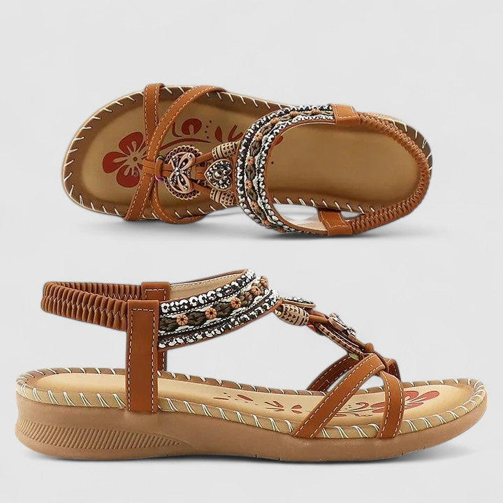 Maryna | Flat Sandals Boho Beaded Thong Orthopedic Elastic