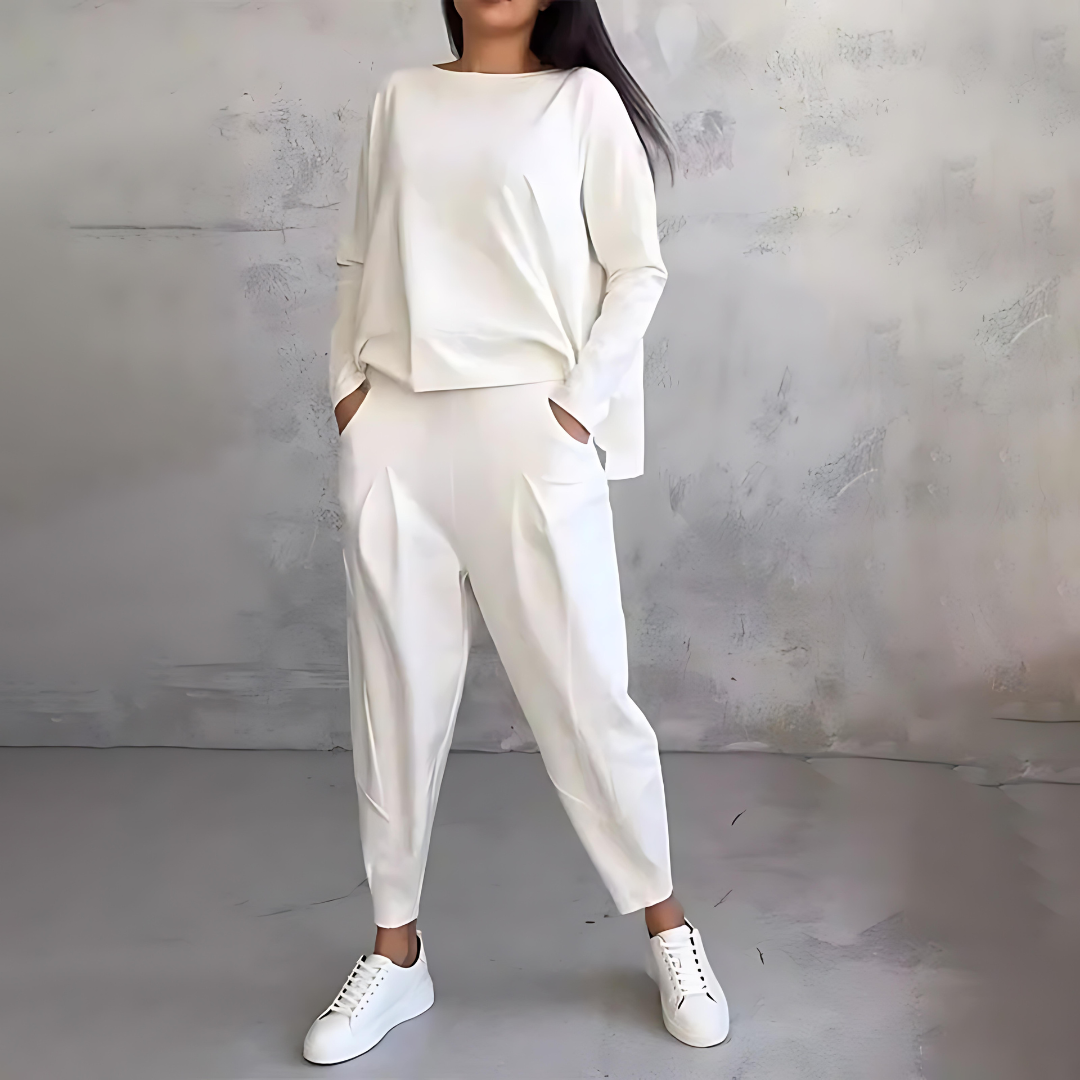 Rosalind | Women's Casual Loose-Fit Long-Sleeve Top and Tapered Trousers Co-Ord Set