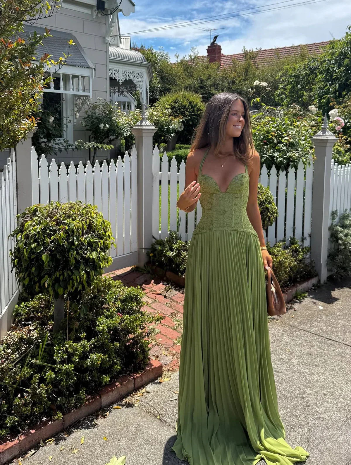 Hannah | Women's Halter Pleated Lace Corset Wedding Guest Maxi Dress