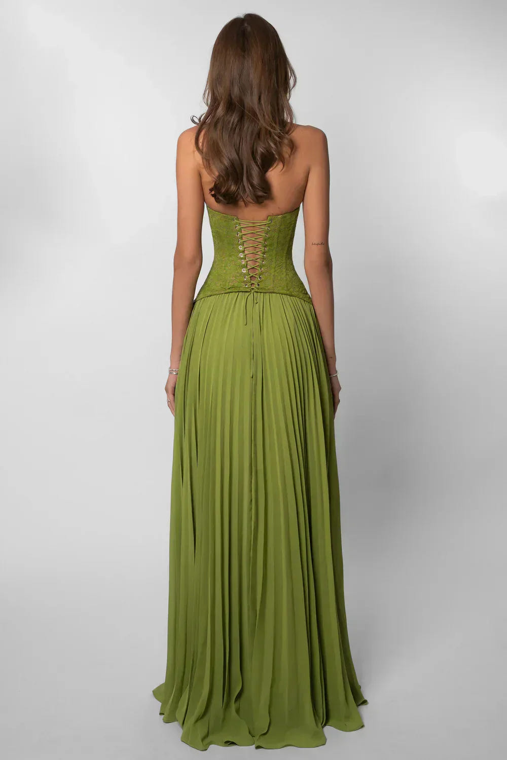 Hannah | Women's Halter Pleated Lace Corset Wedding Guest Maxi Dress