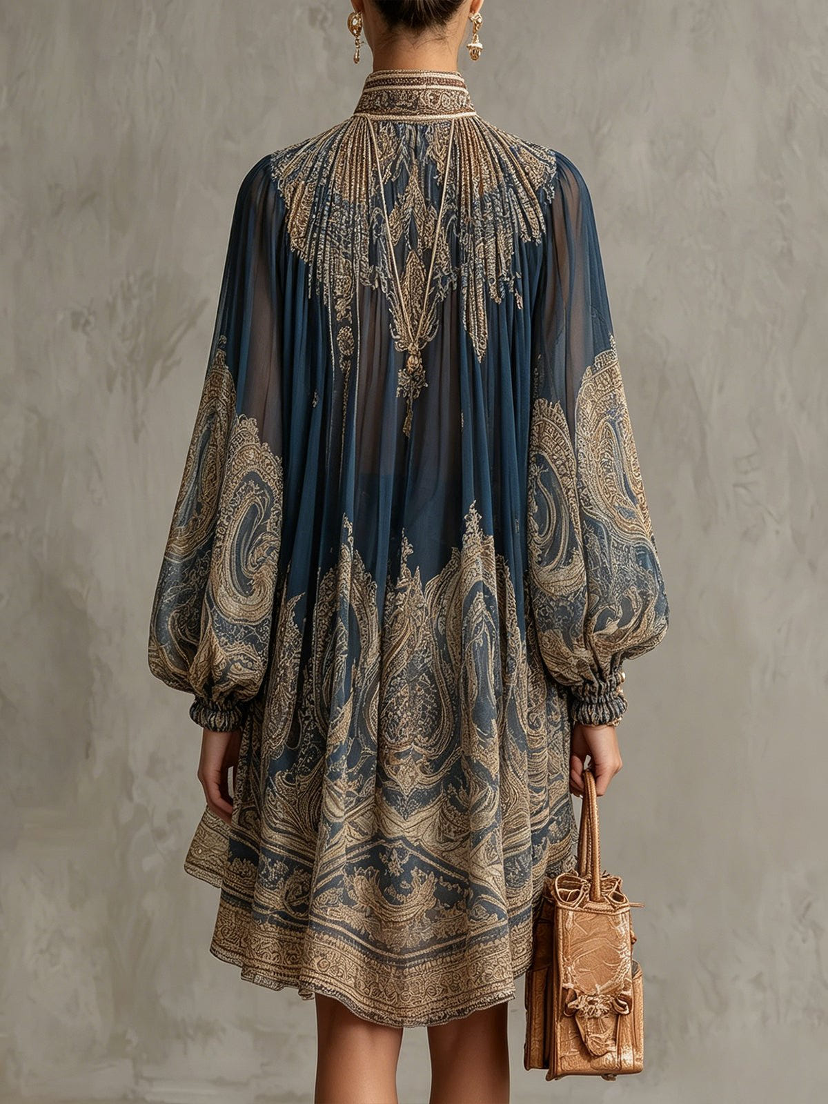 Ava | Women's Baroque Print High Neck Chiffon Asymmetric Cocktail Dress