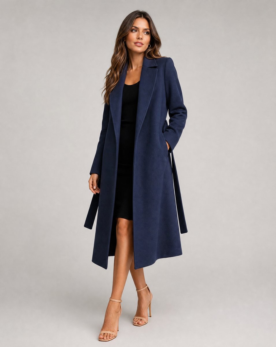 Rosalind | Women's Belted Wool-Blend Long-Line Trench Coat Lapel Overcoat