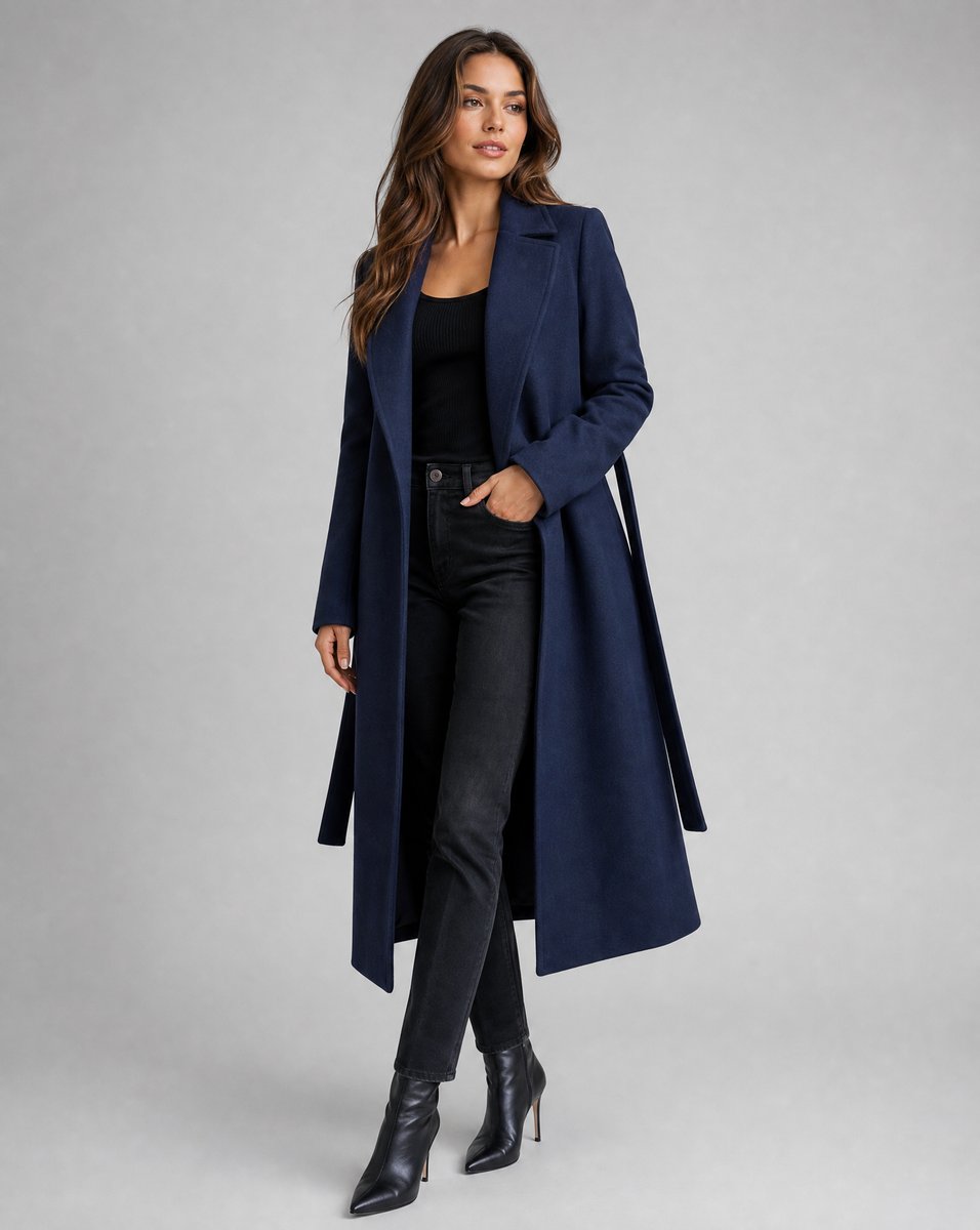 Rosalind | Women's Belted Wool-Blend Long-Line Trench Coat Lapel Overcoat