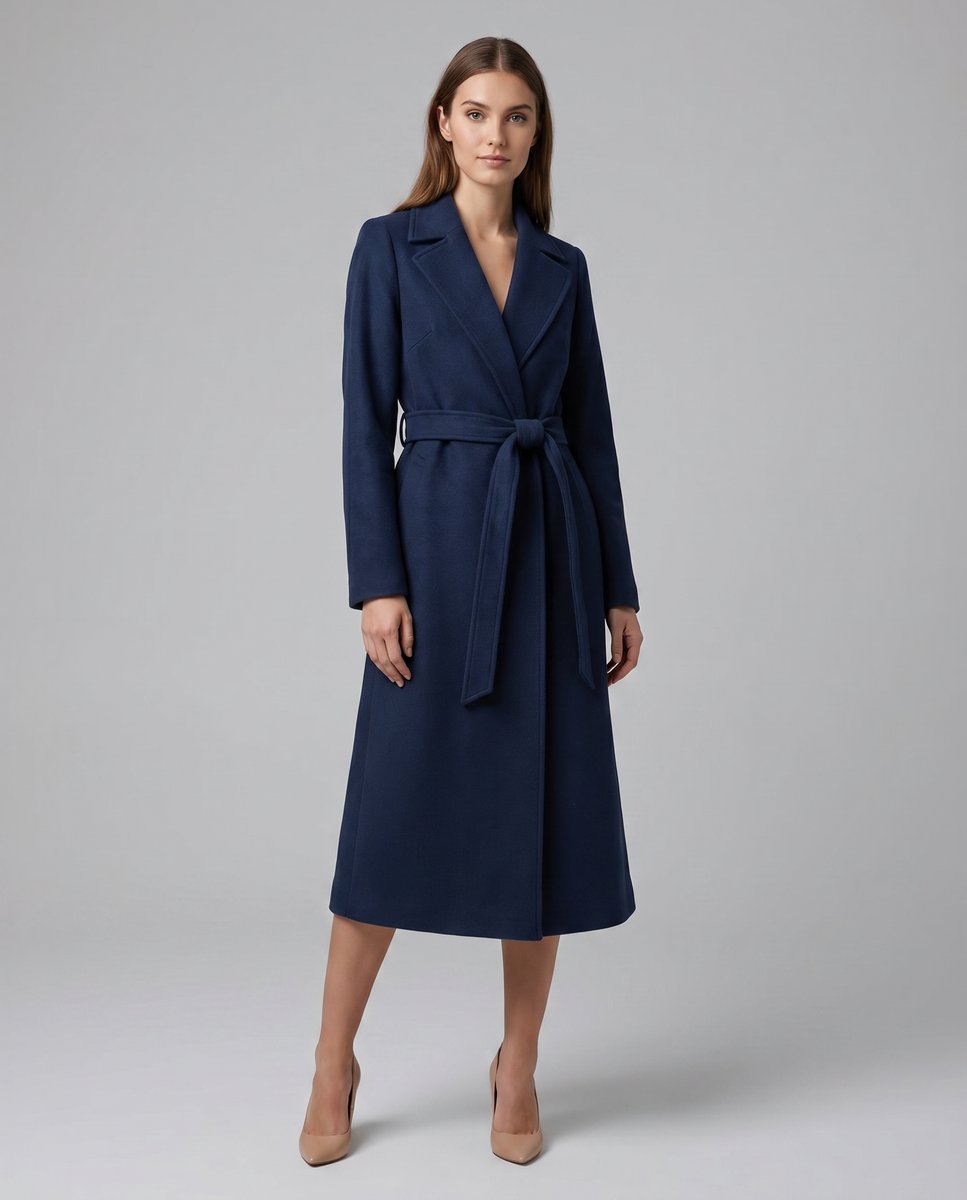 Rosalind | Women's Belted Wool-Blend Long-Line Trench Coat Lapel Overcoat