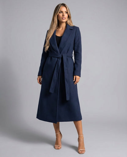 Rosalind | Women's Belted Wool-Blend Long-Line Trench Coat Lapel Overcoat