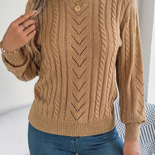 Wrenley | Women's Cable Knit Openwork Relaxed Crewneck Jumper
